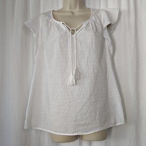 White Flowy Cotton Blouse Size Medium